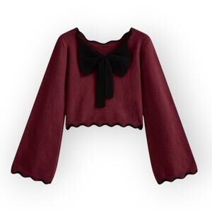 Commense Bow Contrast Wave Trim  Sweater – Burgundy | NWT | Size XL